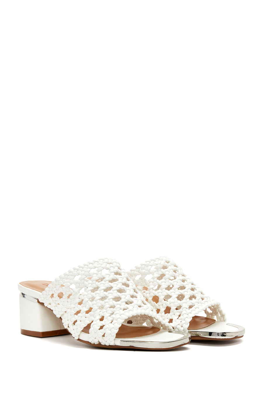 Women's White Knitted Thick Heeled Slippers