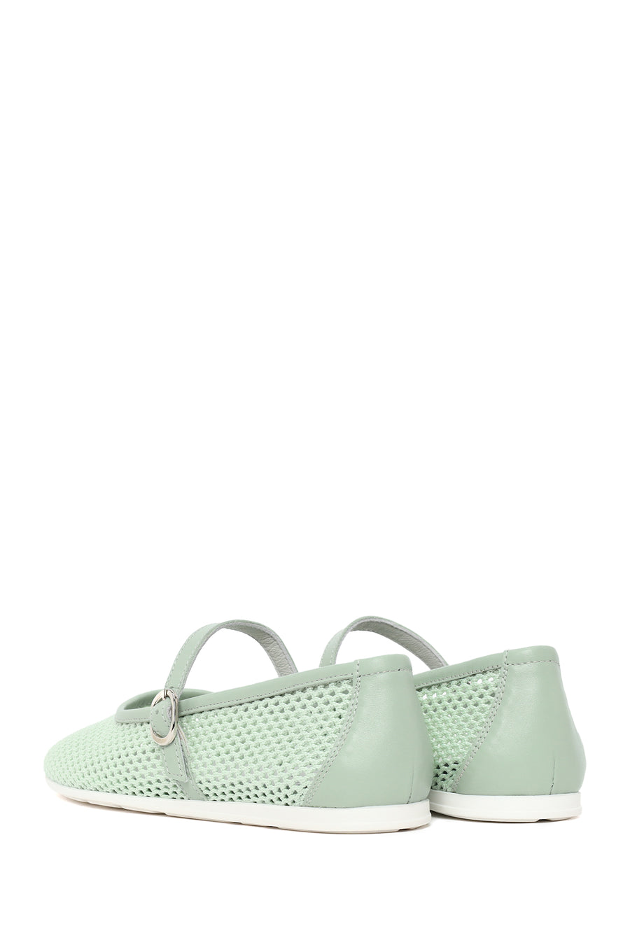 Woman Mint Green Buckled Mesh Ballerine flats