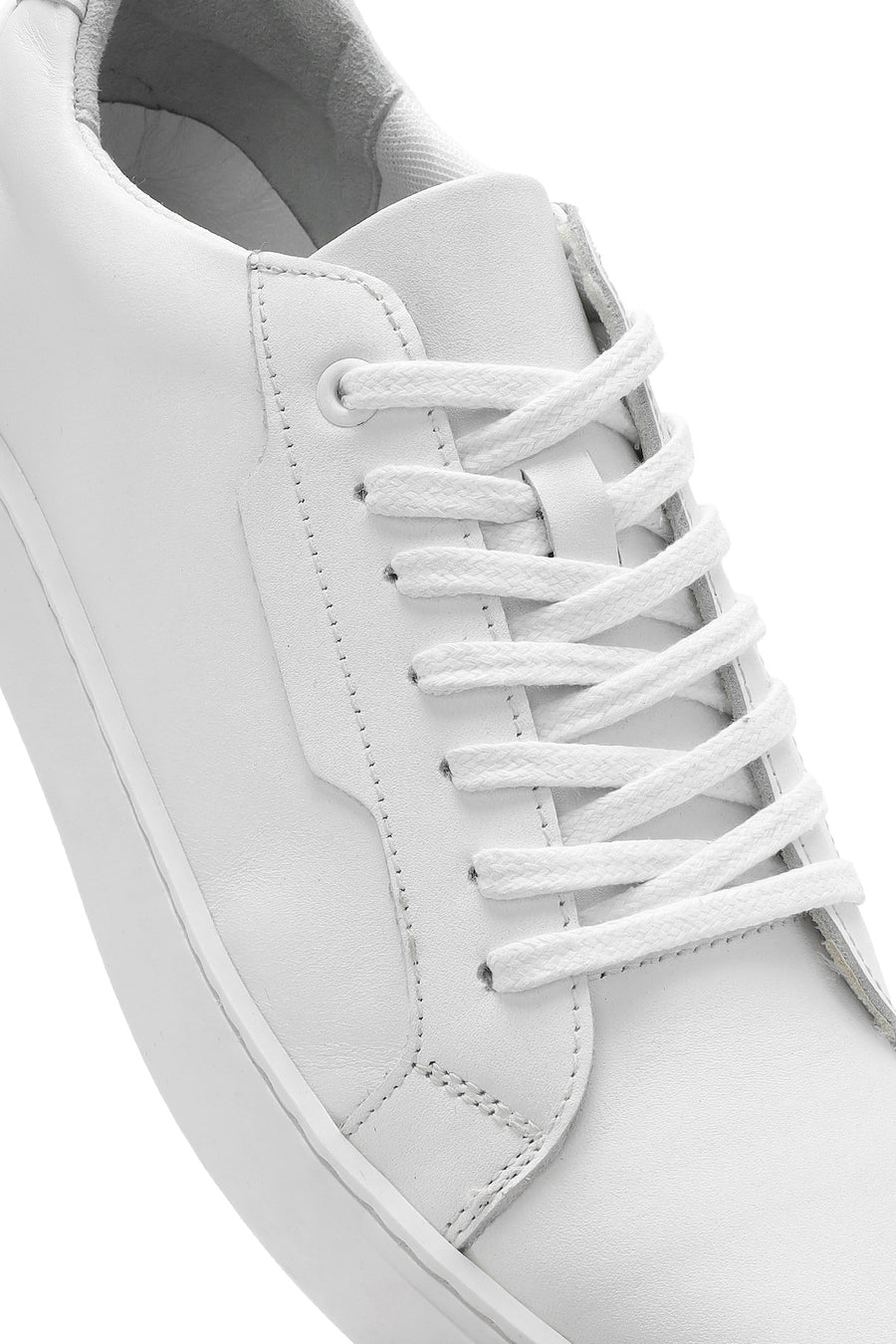 Erkek Beyaz Bağcıklı Deri Sneaker