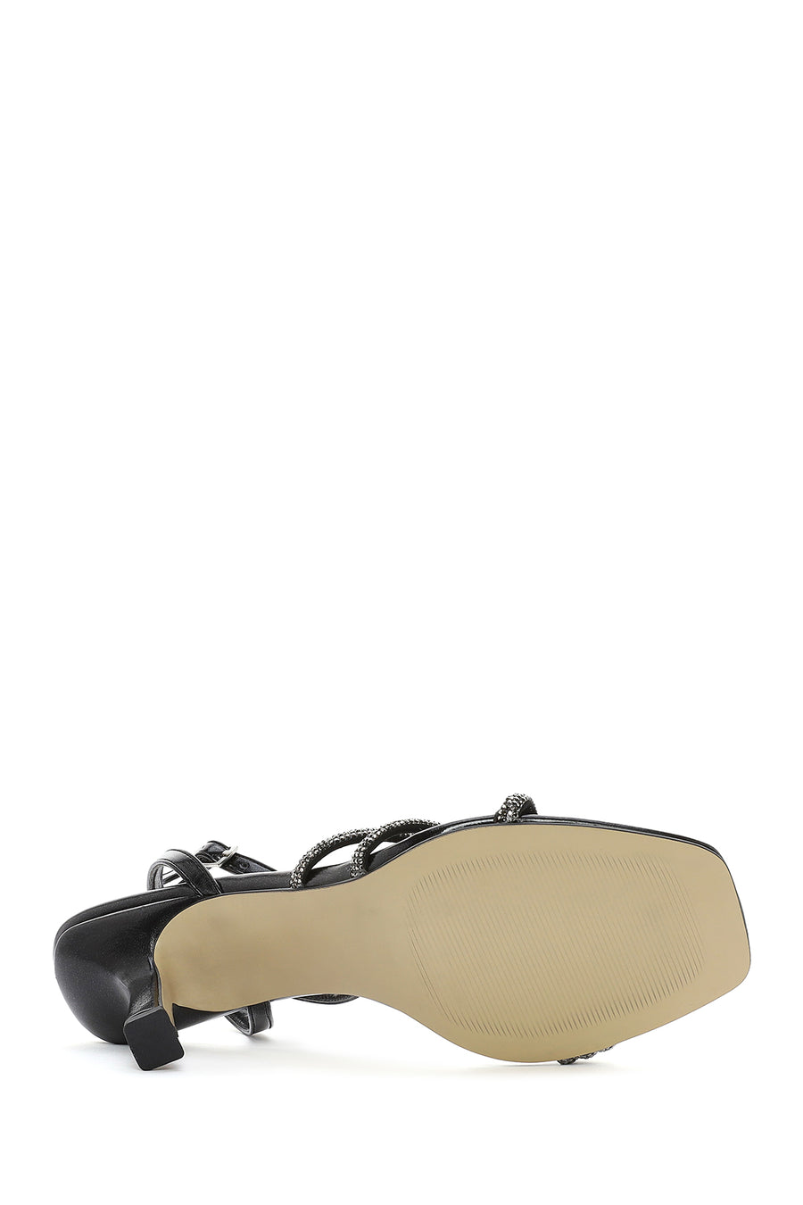 Women's Black Ankle Strap Stone Thin Heel Sandals