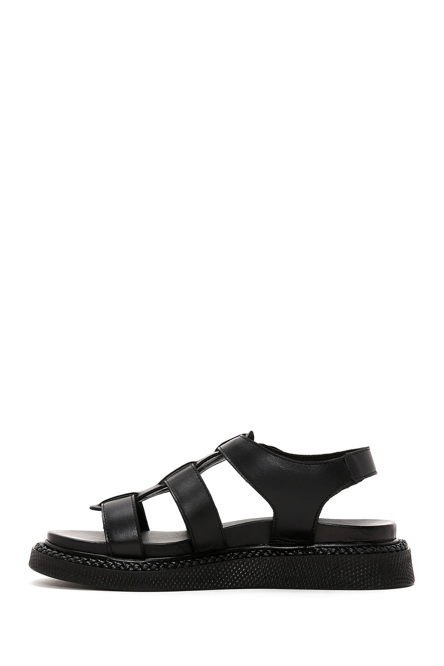 Women's Black Leather Comfort Sandals