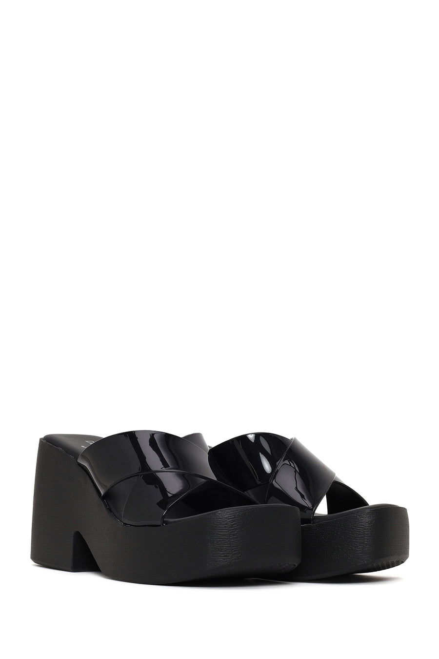 Woman Black Chunky-heeled Platform Jelly Slippers