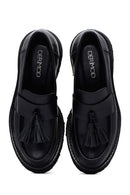 Women's Black Thick Soled Tasseled Casual Leather Loafer | Derimod