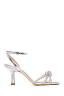 Women's Silver Ankle Buckle Stoned Thin Heel Sandals | Derimod