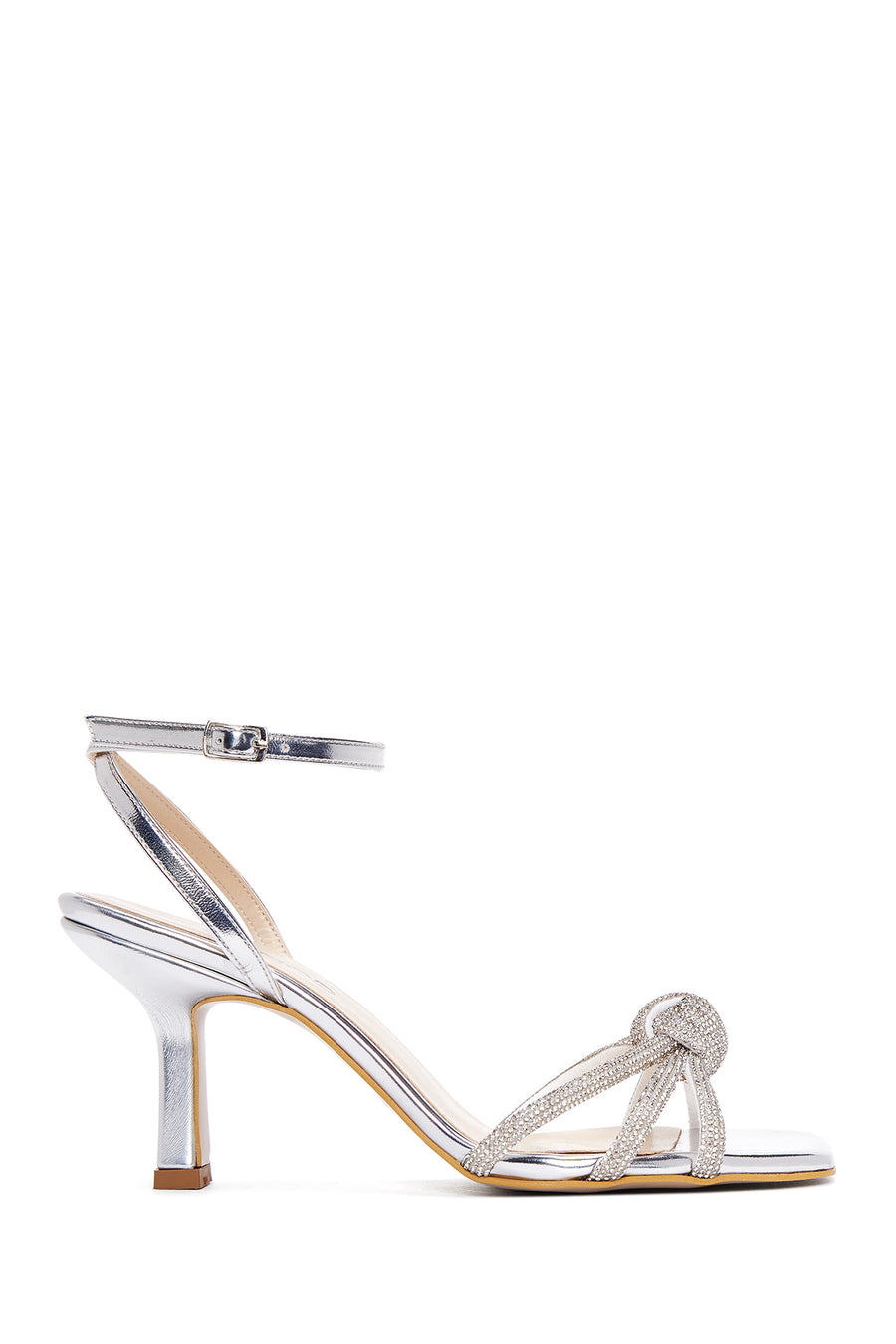 Women's Silver Ankle Buckle Stoned Thin Heel Sandals 26SFE3901TS | Derimod
