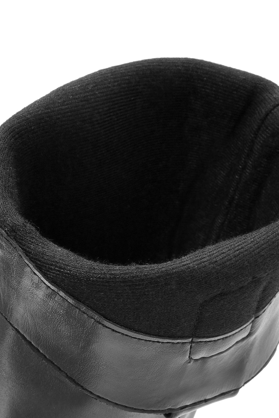 Women's Black Thick Heel Buckle Detailed Leather Cowboy Boots