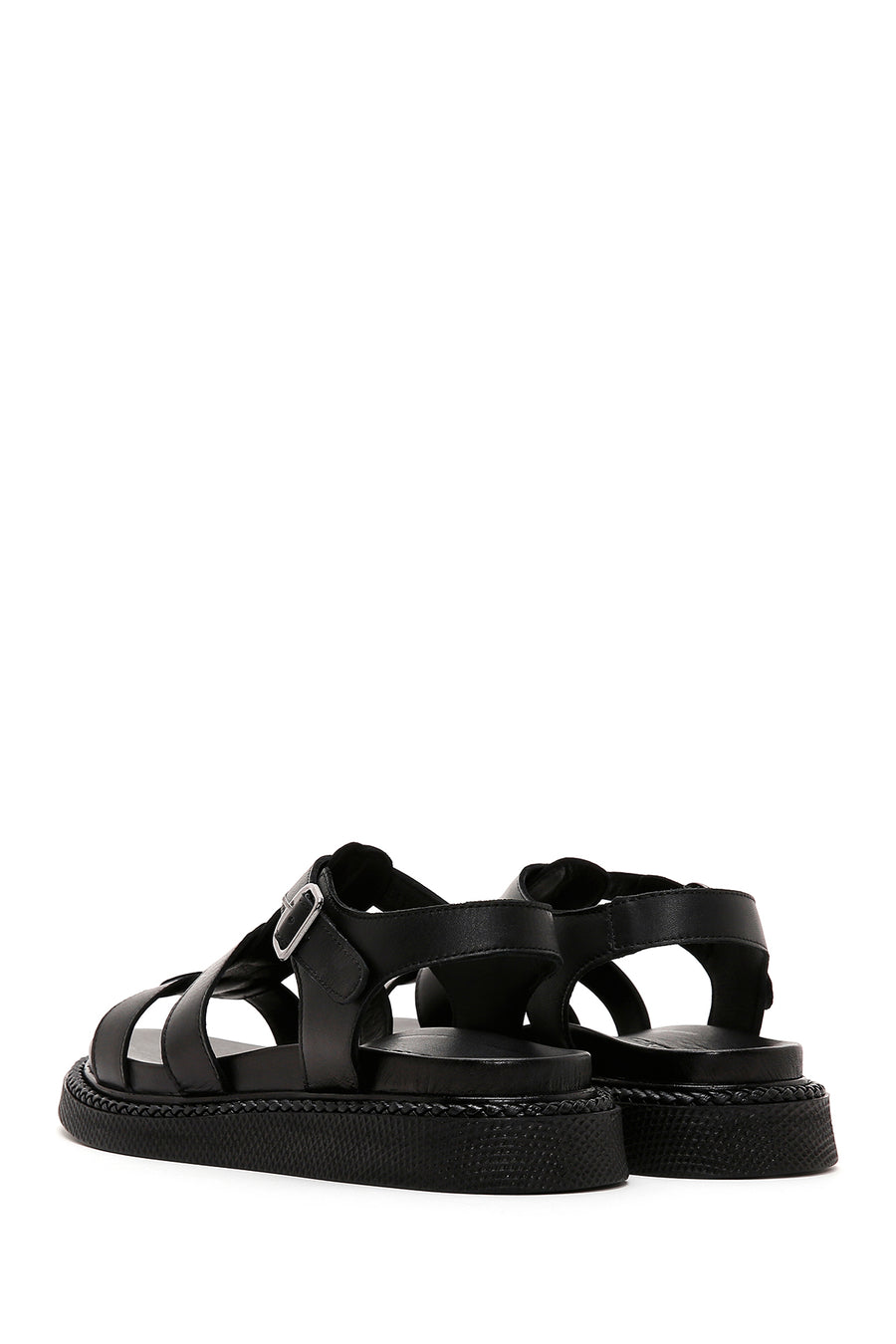 Women's Black Leather Comfort Sandals