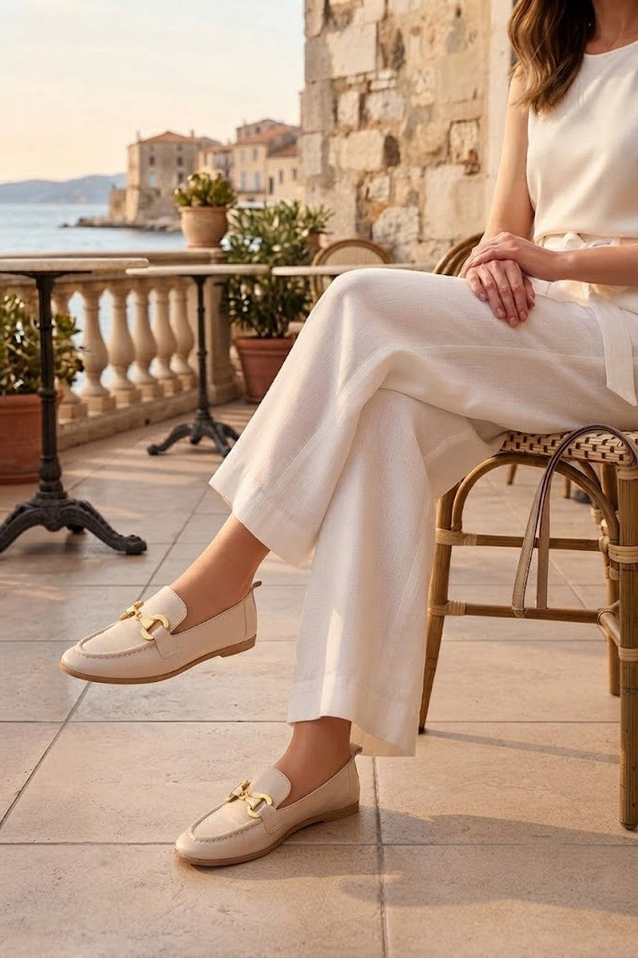 Women's Beige Buckled Leather Masculine Loafer