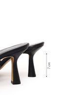 Woman Black Printed Thin-Heeled Leather Slippers | Derimod