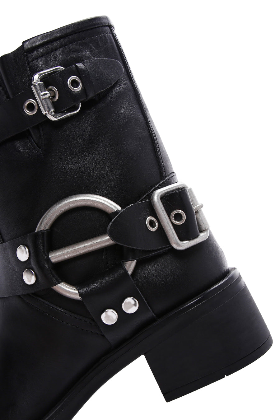 Women's Black Leather Buckle Boots