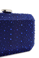 Women's Blue Long Chain Strap Stoned Clutch Bag | Derimod