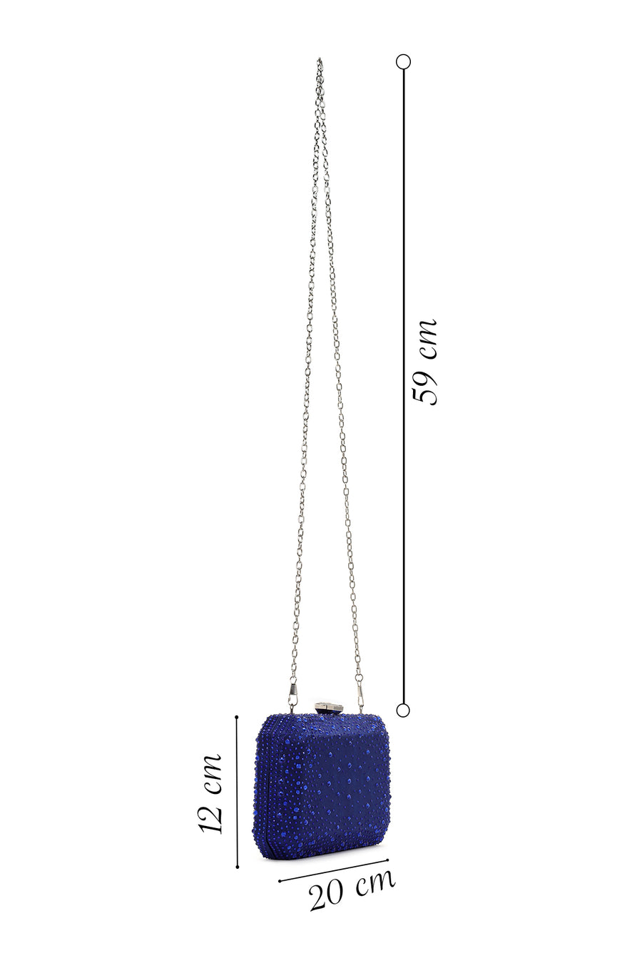 Women's Blue Long Chain Strap Stoned Clutch Bag