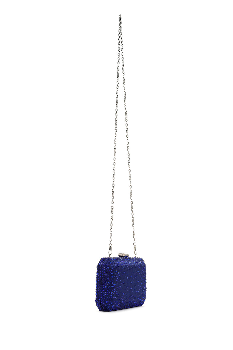 Women's Blue Long Chain Strap Stoned Clutch Bag