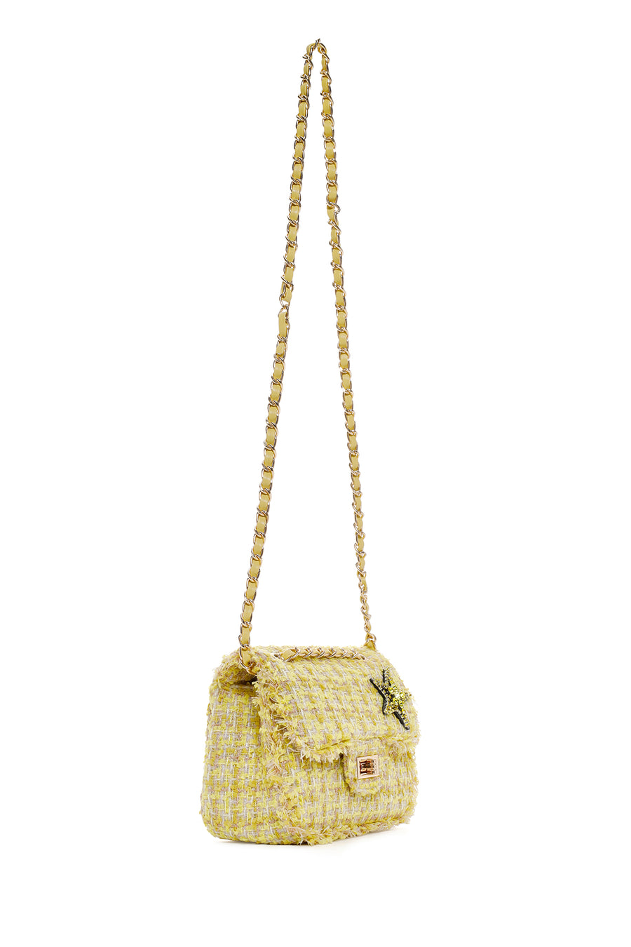 Women's Yellow Long Strap Shoulder Bag with Accessories