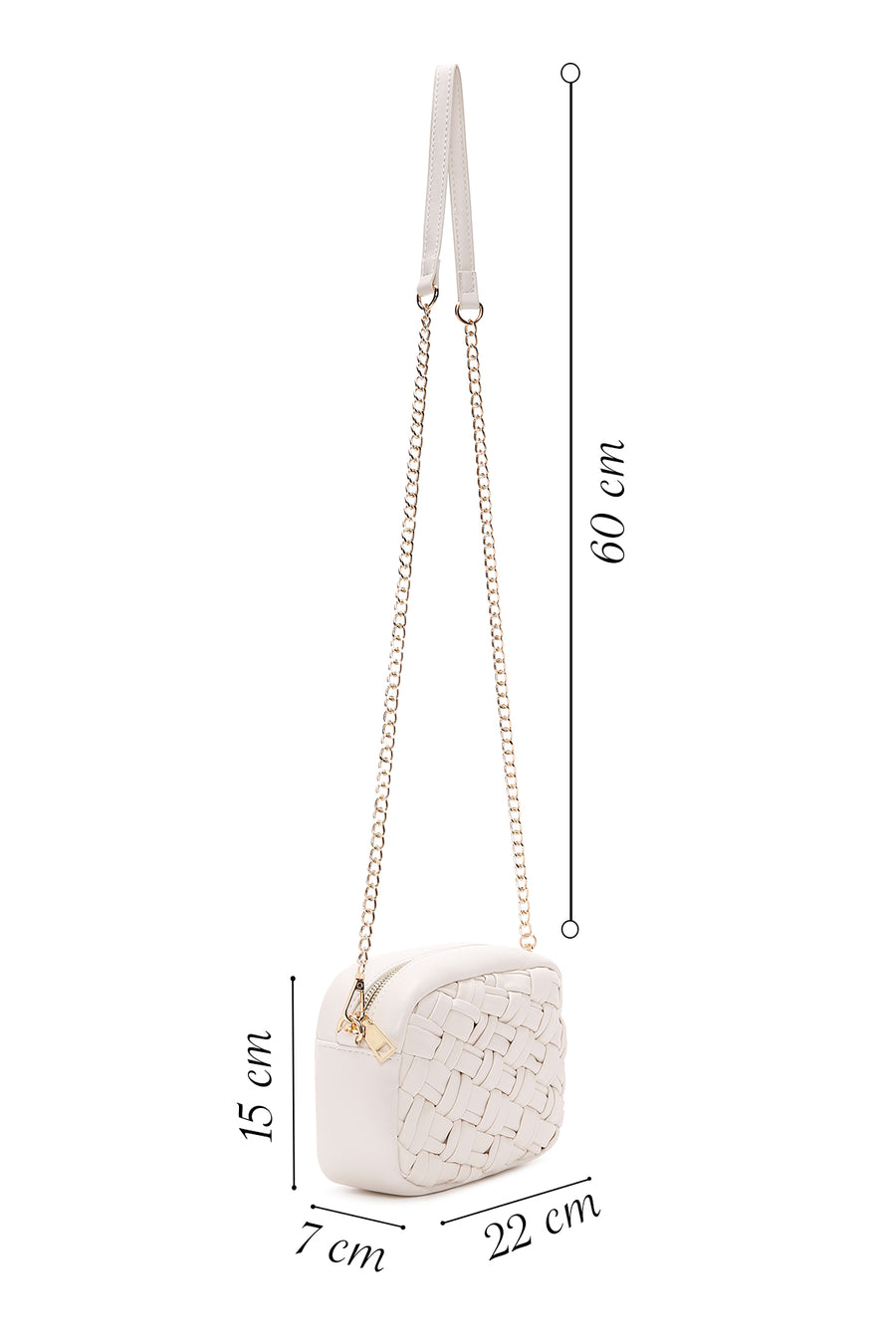 Women's Cream Long Chain Strap Knitted Crossbody Bag