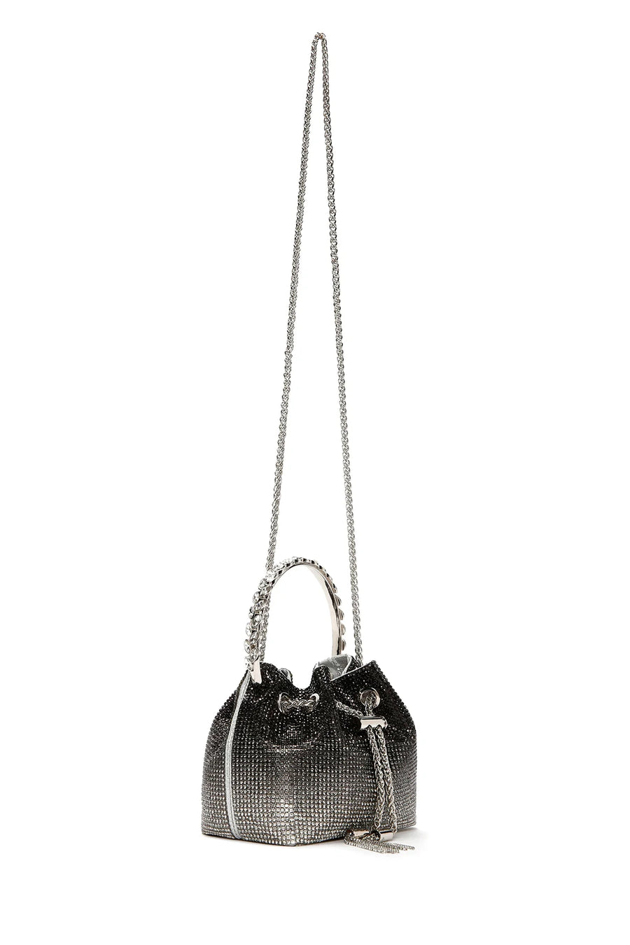 Women's Black Long Chain Strap Stone Cross Bag