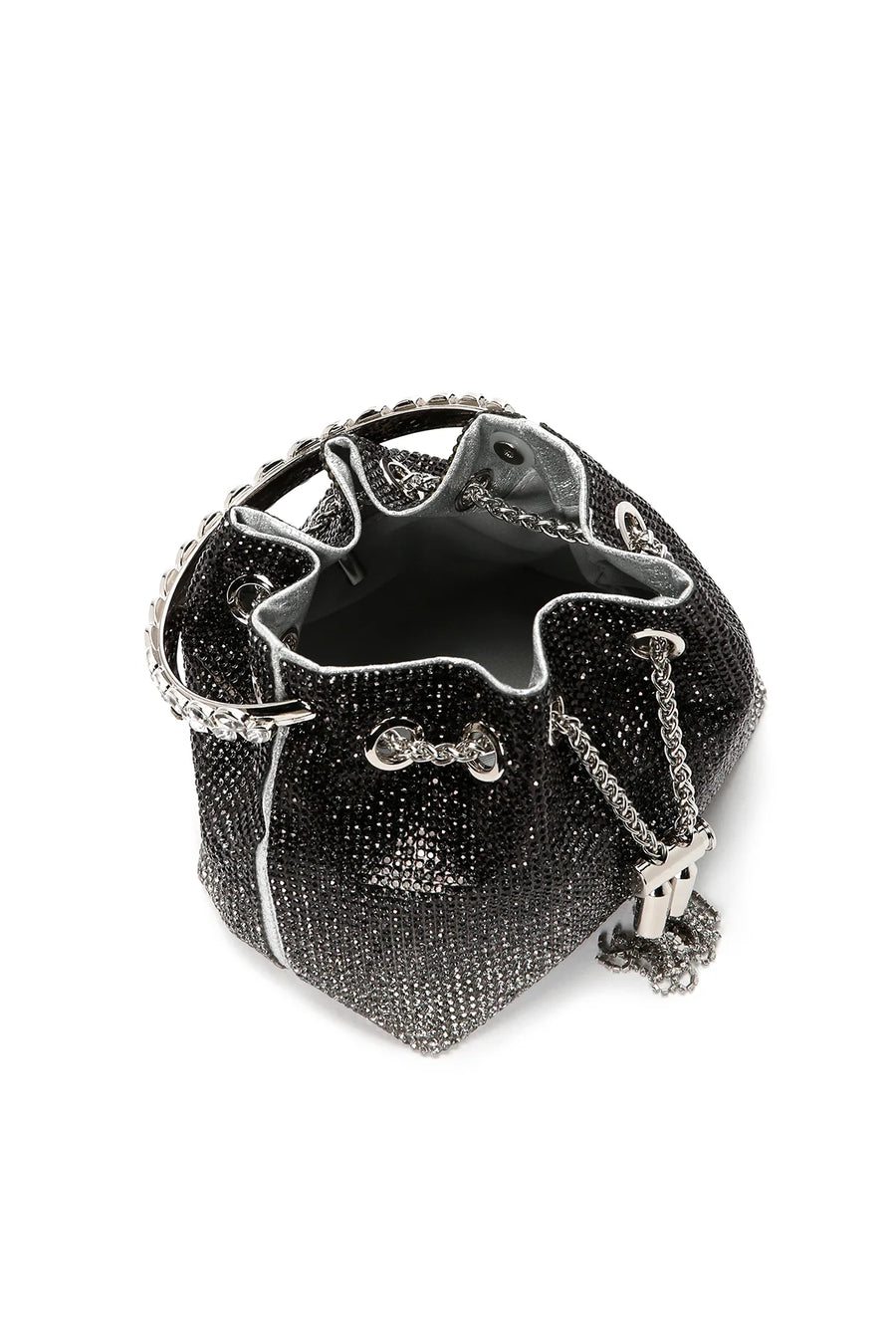 Women's Black Long Chain Strap Stone Cross Bag
