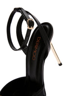 Women's Black Ankle Strap Thin Heeled Leather Sandals | Derimod