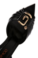 Women's Black Ankle Strap Thin Heeled Leather Sandals | Derimod