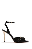 Women's Black Ankle Strap Thin Heeled Leather Sandals | Derimod
