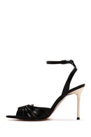 Women's Black Ankle Strap Thin Heeled Leather Sandals | Derimod