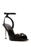 Women's Black Ankle Strap Thin Heeled Leather Sandals | Derimod