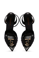 Women's Black Ankle Strap Thin Heeled Leather Sandals | Derimod
