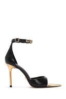 Women's Black Ankle Strap Thin Heeled Leather Shoes | Derimod