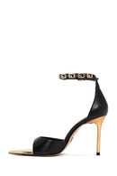 Women's Black Ankle Strap Thin Heeled Leather Shoes | Derimod