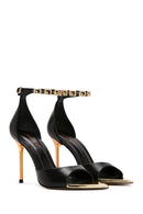 Women's Black Ankle Strap Thin Heeled Leather Shoes | Derimod
