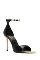 Women's Black Ankle Strap Thin Heeled Leather Shoes | Derimod