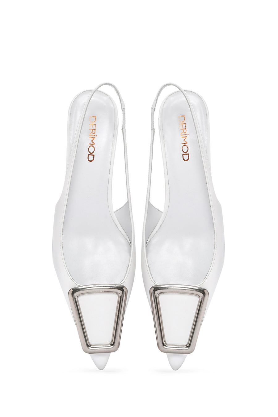 Kadın Beyaz Arkası Açık Kısa Topuklu Deri Stiletto