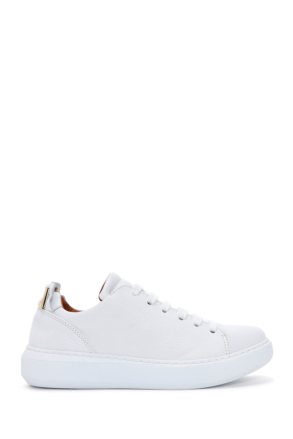 Kadın Beyaz Bağcıklı Deri Sneaker