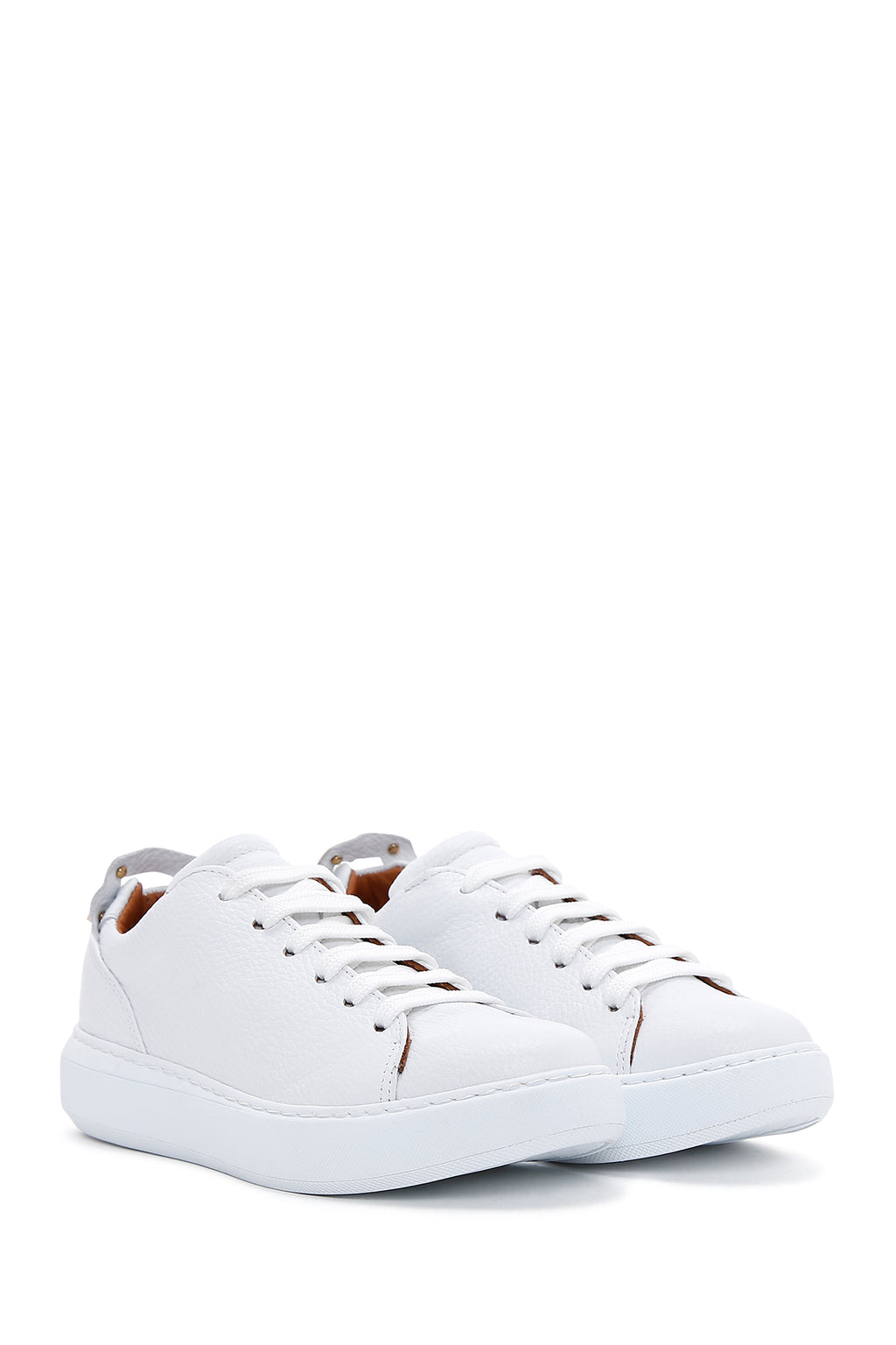 Kadın Beyaz Bağcıklı Deri Sneaker