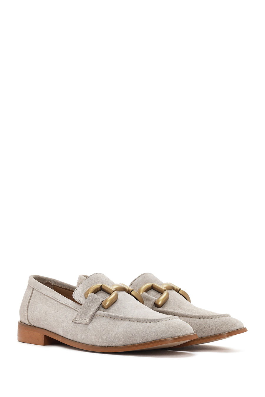 Women's Beige Suede Leather Masculine Loafer