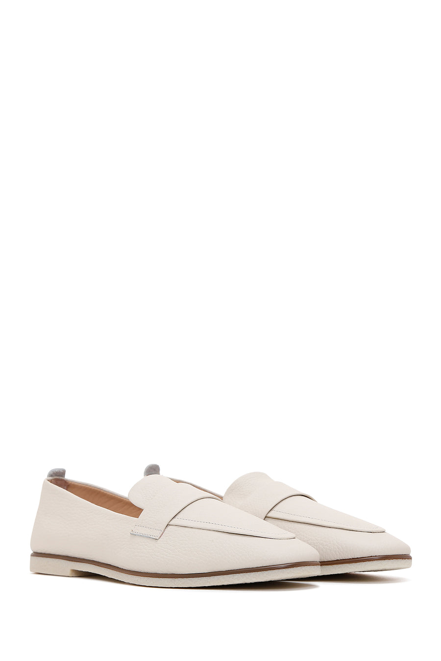 Women's Beige Leather Masculine Loafer