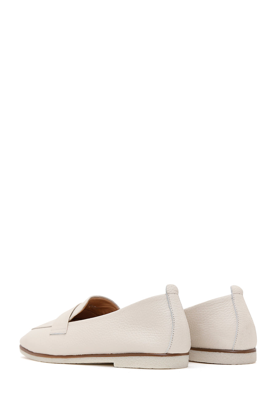 Women's Beige Leather Masculine Loafer