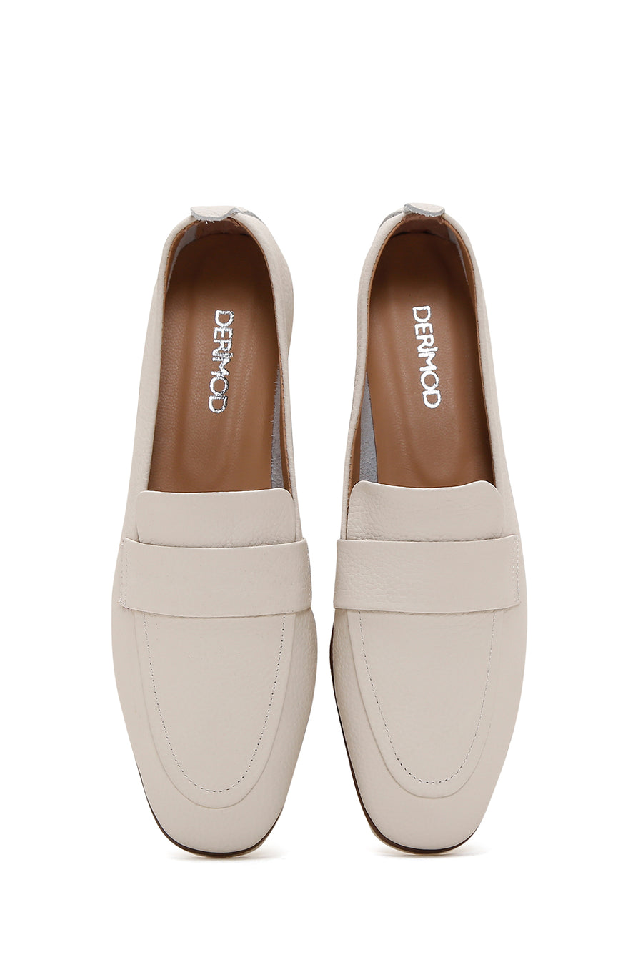 Women's Beige Leather Masculine Loafer