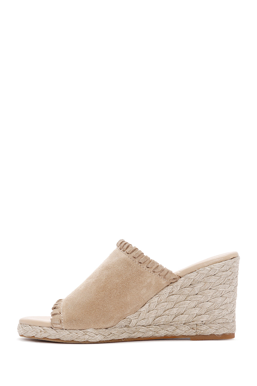 Women's Beige Wedge Heeled Suede Leather Espadrille Slippers