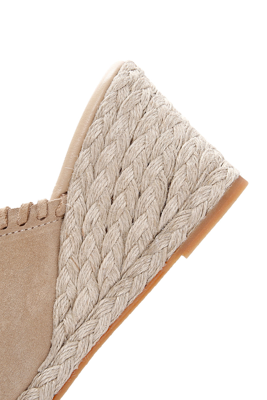 Women's Beige Wedge Heeled Suede Leather Espadrille Slippers