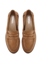 Women's Tan Suede Leather Masculine Loafer | Derimod