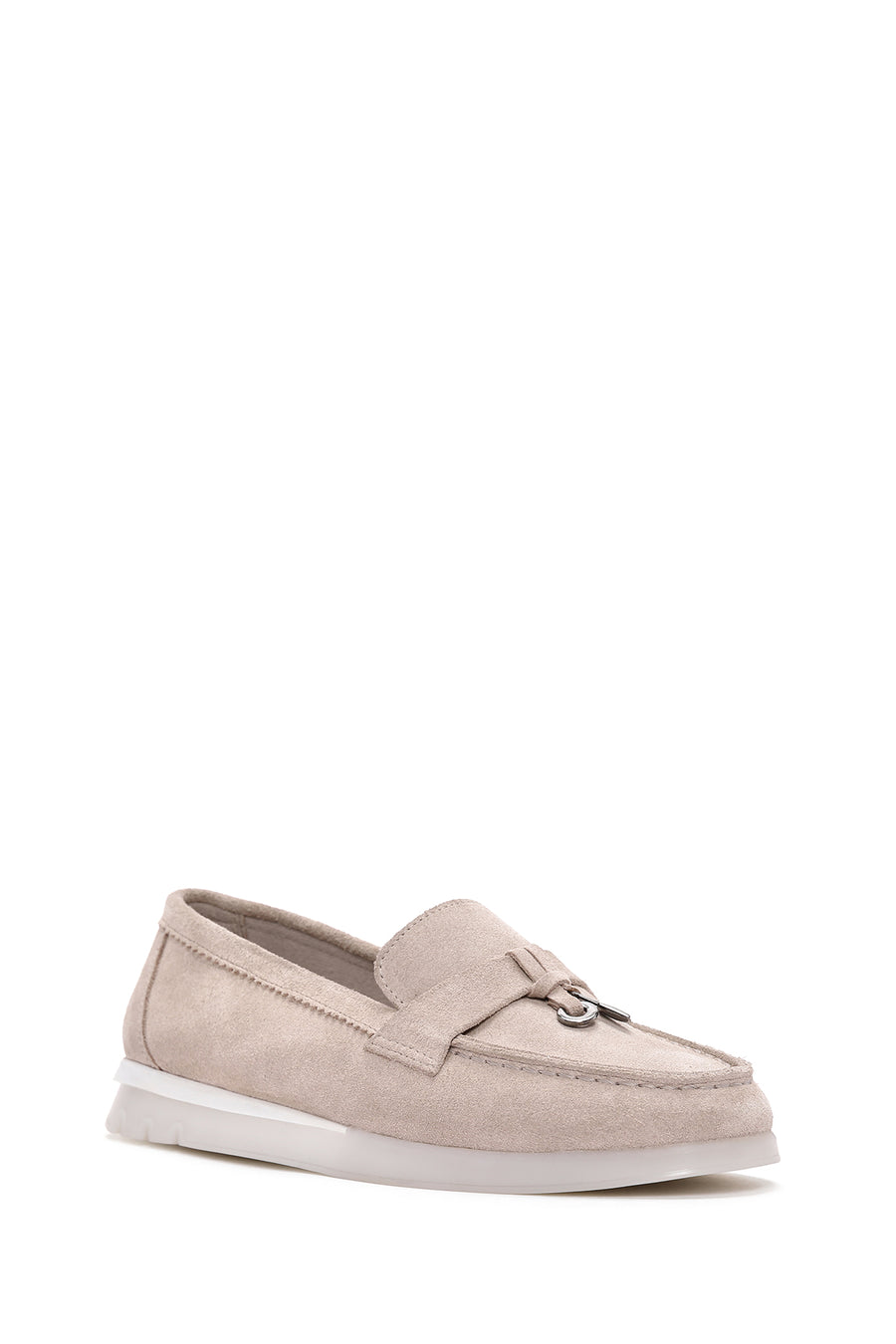 Women's Beige Suede Leather Comfort Loafer