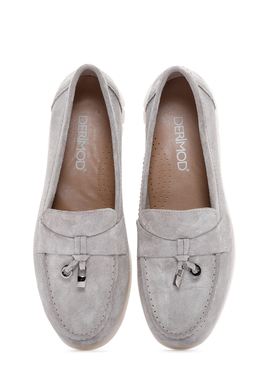 Kadın Gri Süet Deri Comfort Loafer