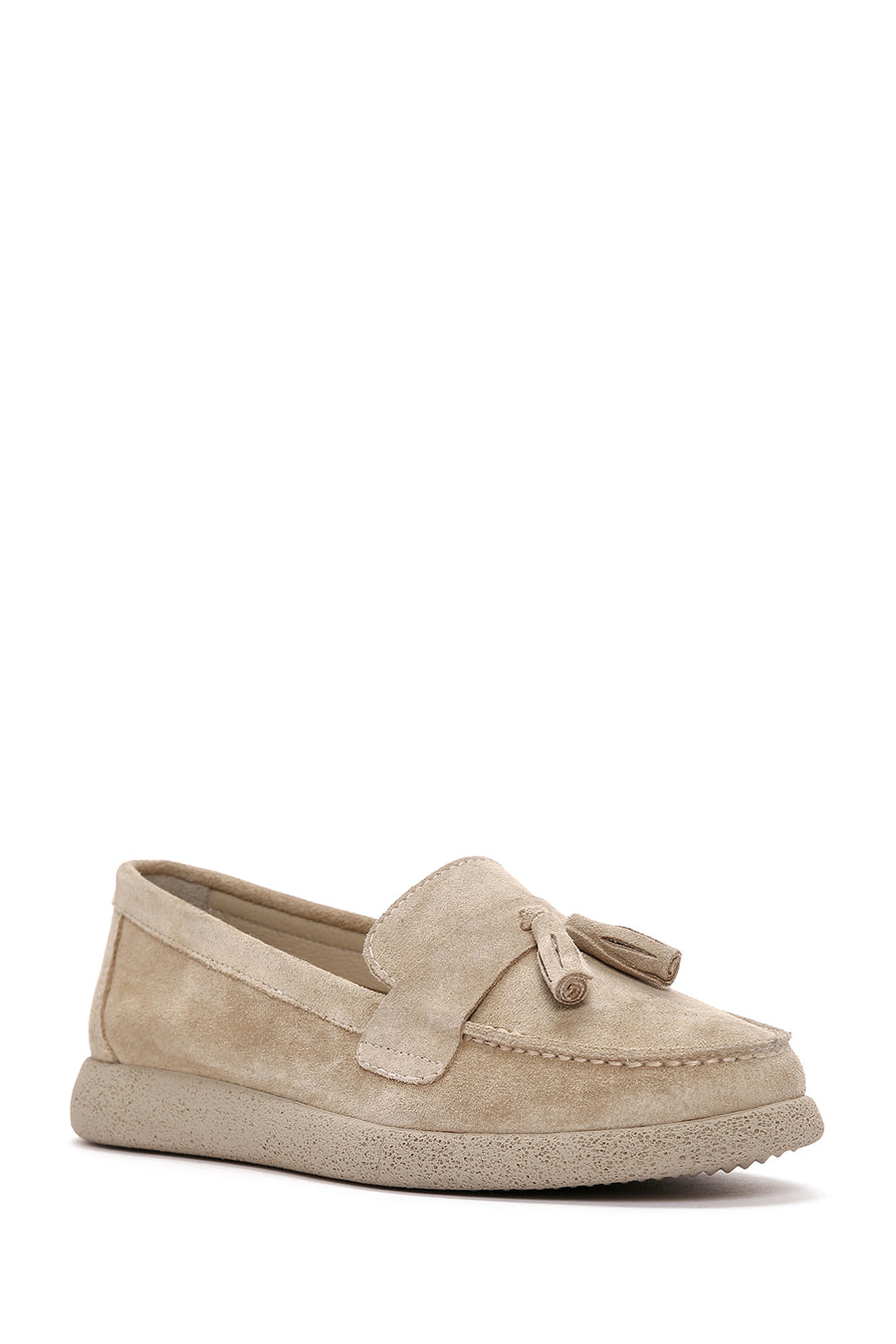 Women's Beige Suede Leather Comfort Loafer