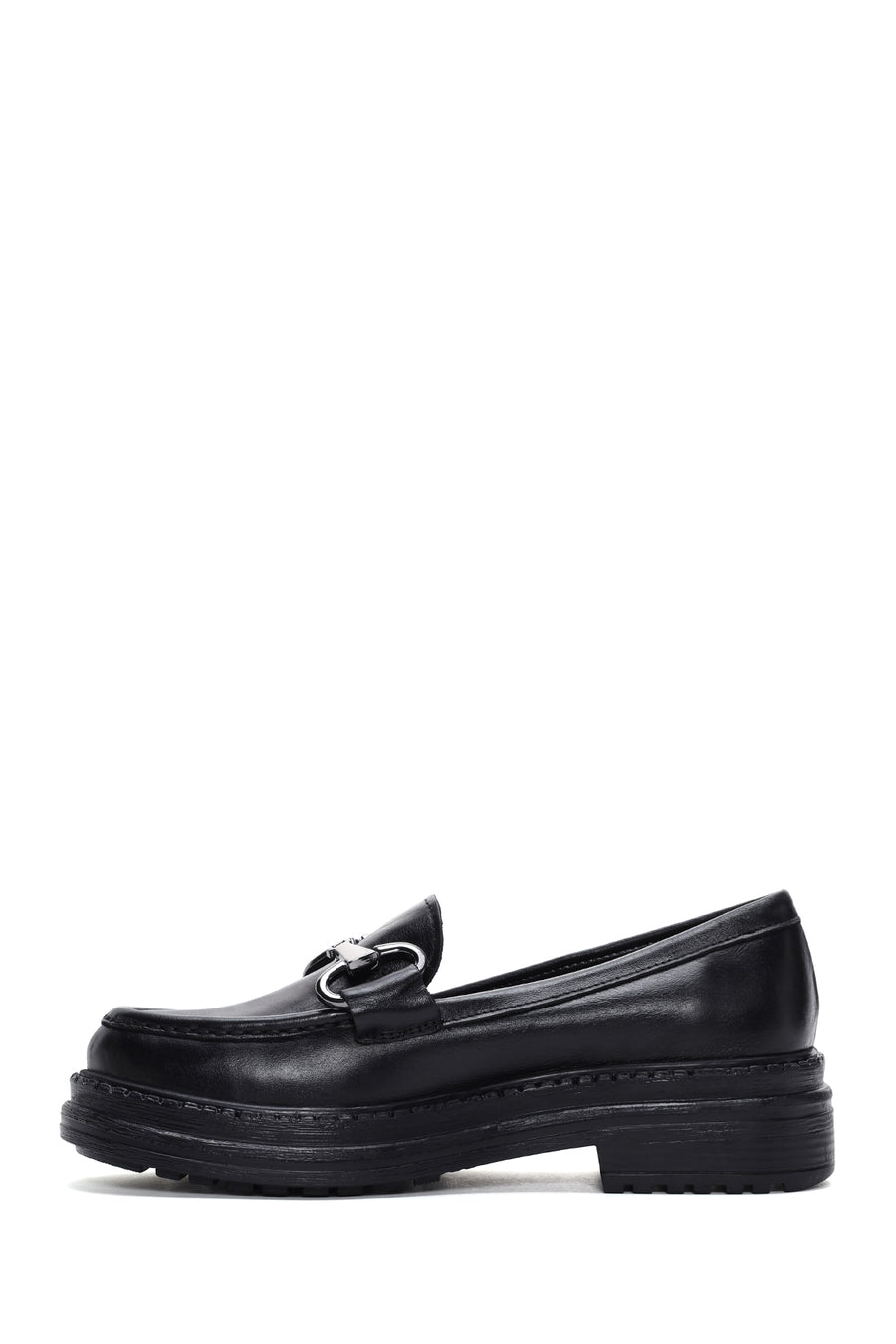 Women's Black Leather Masculine Loafer