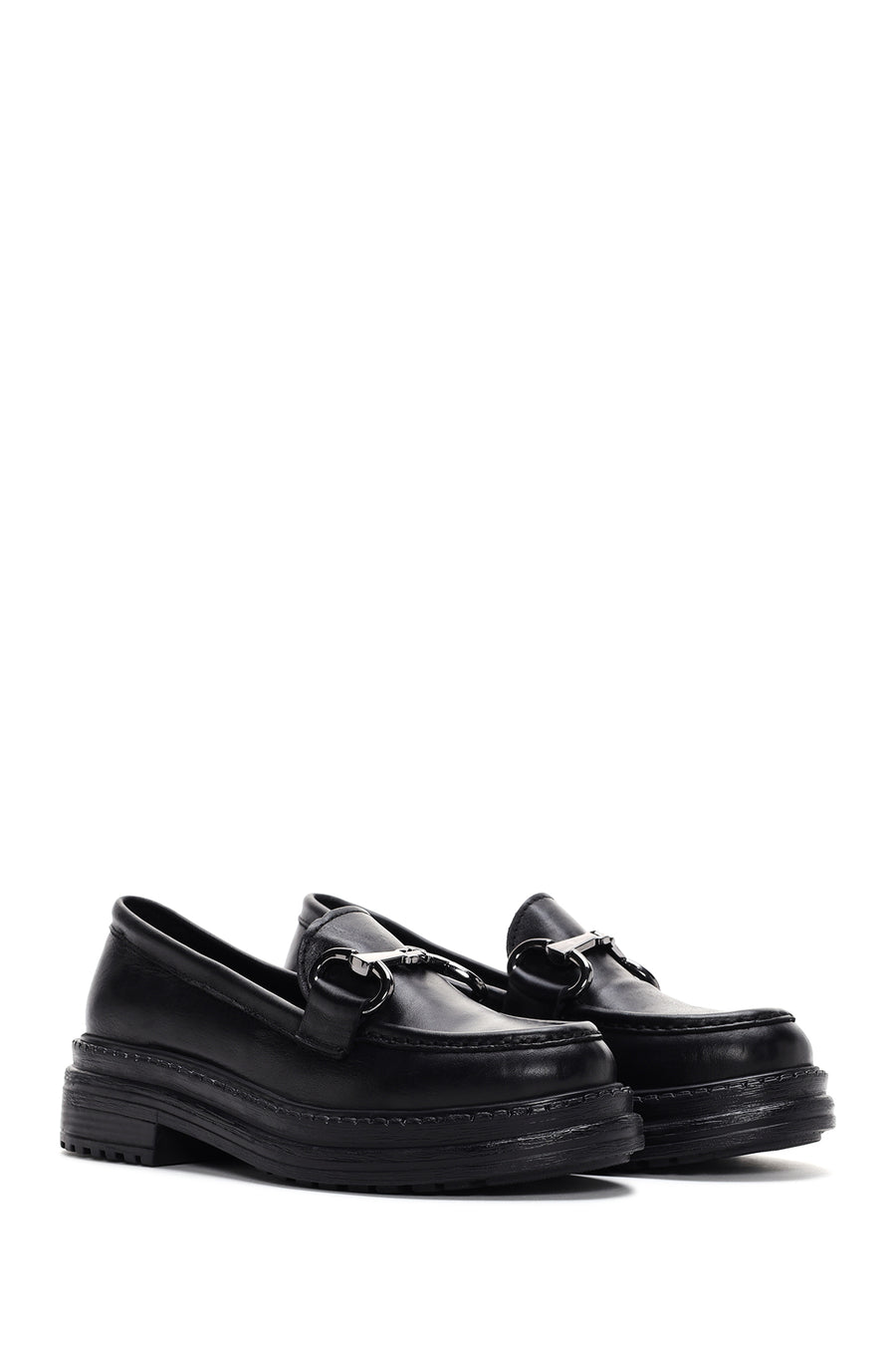 Women's Black Leather Masculine Loafer