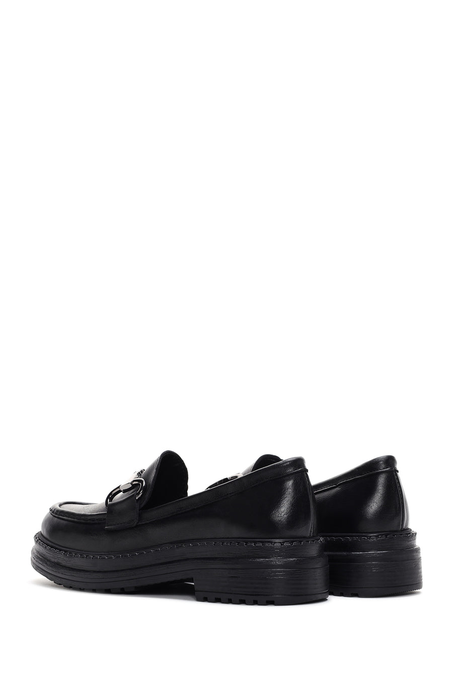Women's Black Leather Masculine Loafer
