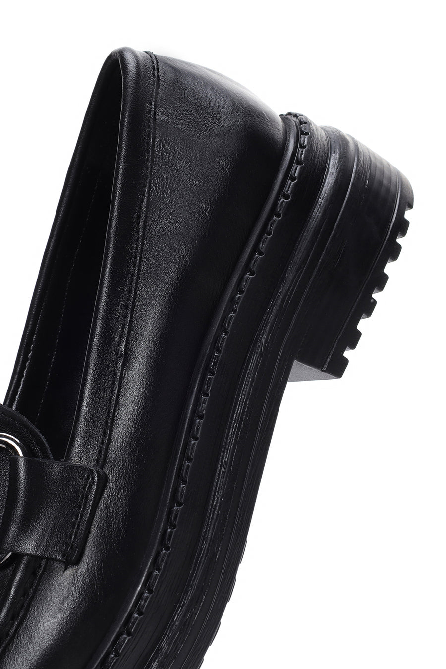 Women's Black Leather Masculine Loafer