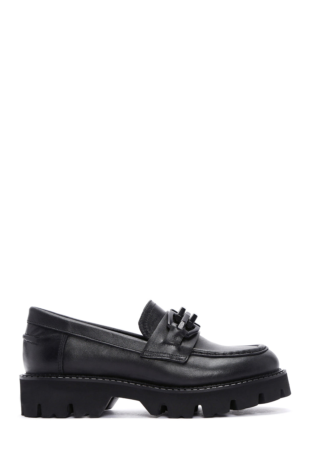 Kadın Siyah Deri Maskülen Loafer
