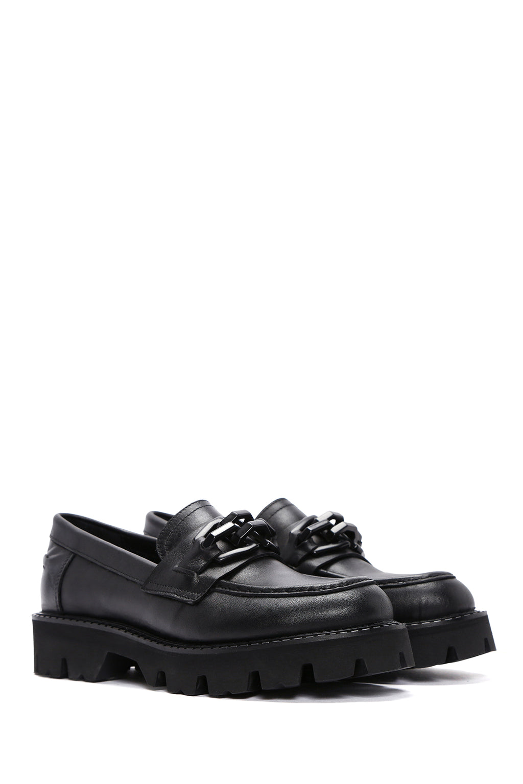 Kadın Siyah Deri Maskülen Loafer